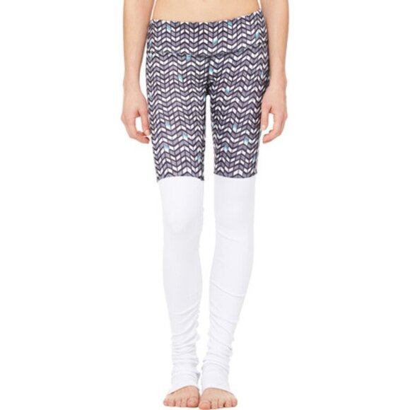 ALO Goddess ribbed long leggings chevron white scrunched leg warmer black Small - Picture 1 of 5